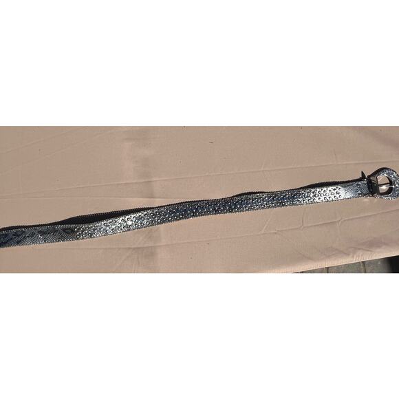 Chico's Belt Statement Studded Plastic Rhinestone Faux Snakeskin Silver 37.5 In. - Picture 3 of 16